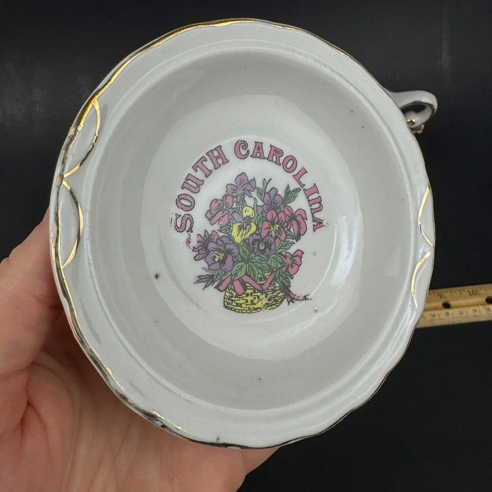 Vtg South Carolina Souvenir Small Creamer Pitcher Style w Bowl Plate Floral READ